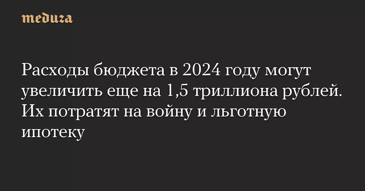 Расходы бюджета в 2024 году могут увеличить еще на 1,5 триллиона рублей. Их потратят на войну и льготную ипотеку — Meduza