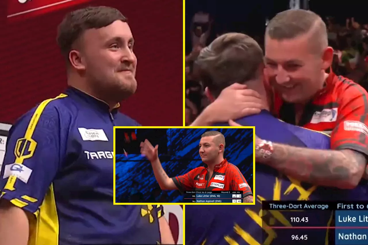 Nathan Aspinall jokingly throws darts on floor as Luke Littler breaks ANOTHER record...