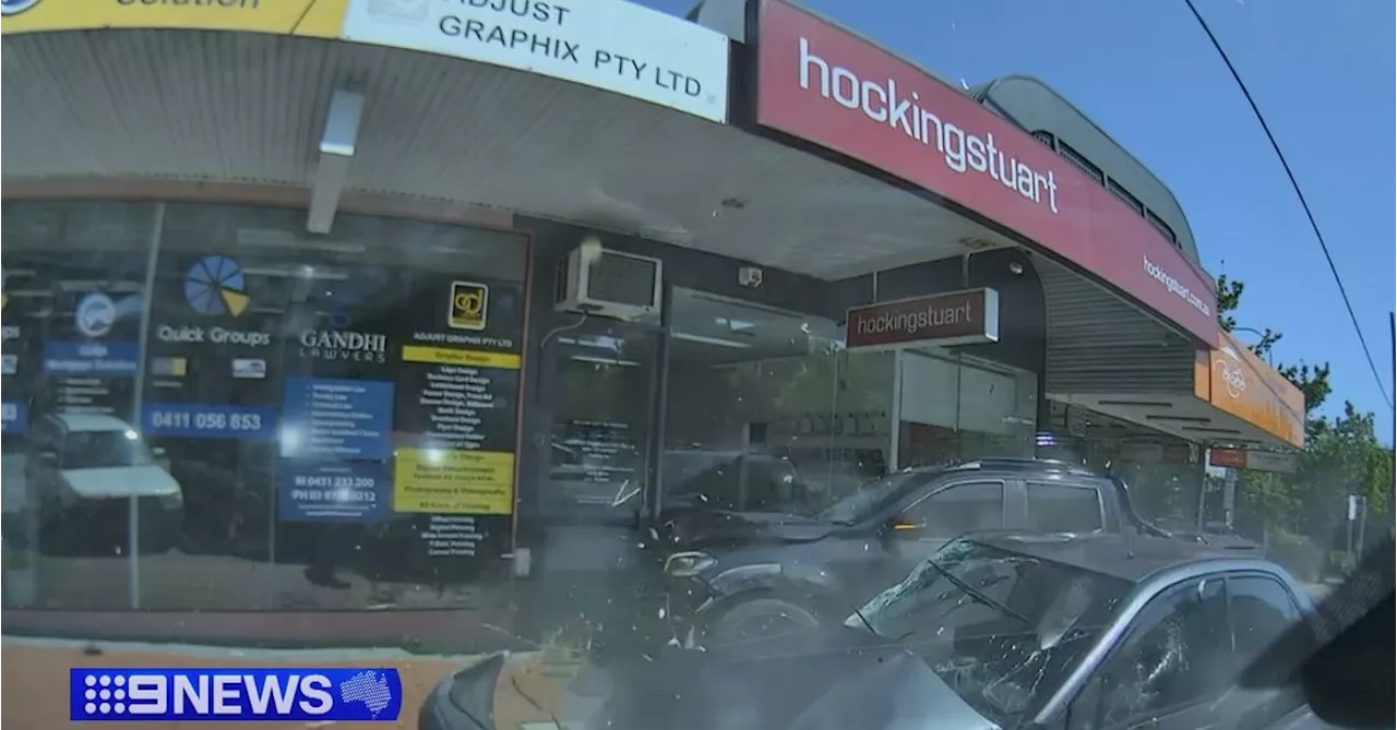 Dashcam video shows moment Mercedes ploughs into parked cars and a shop in Dandenong