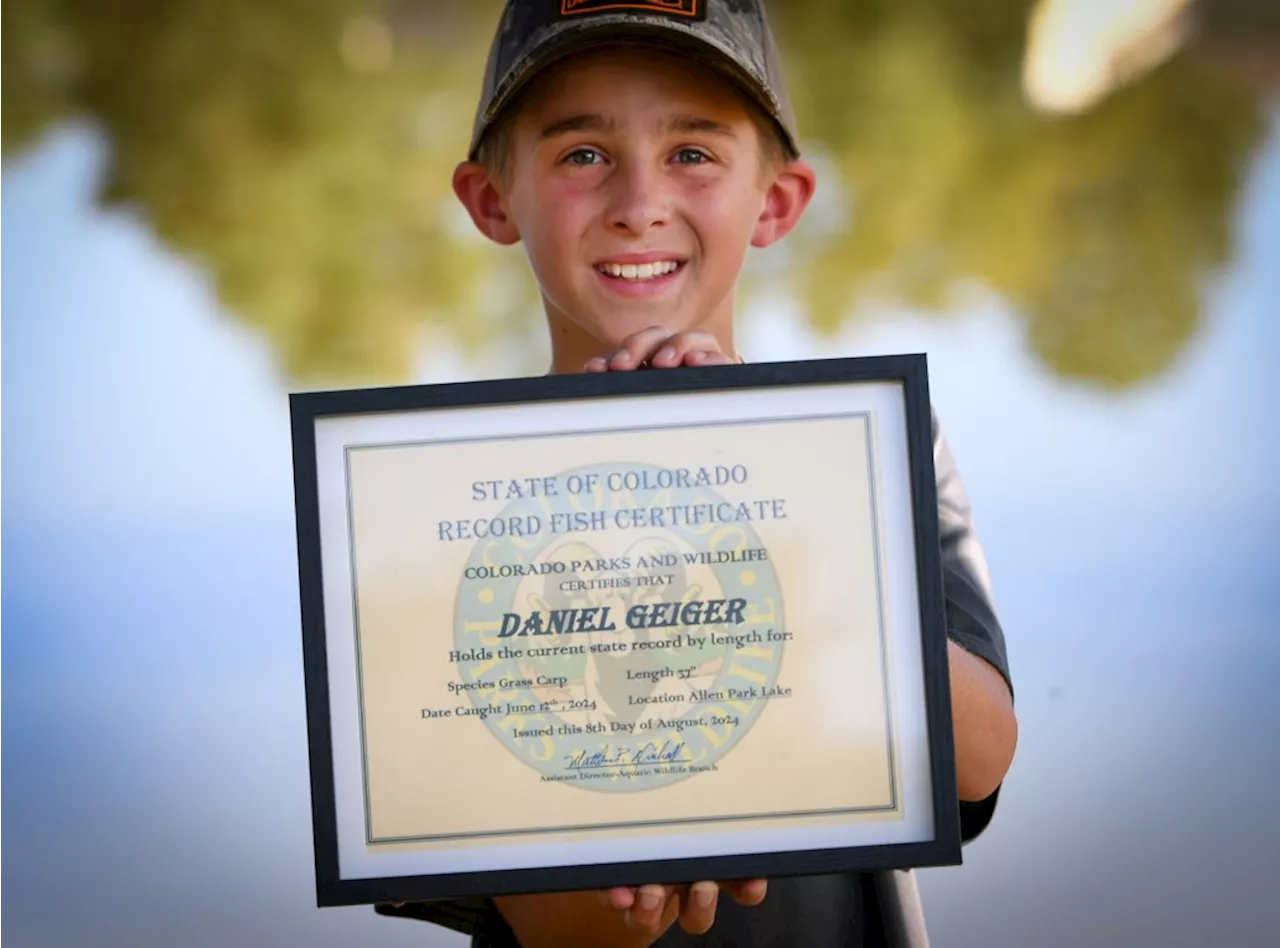 Ten-year-old Eaton fisherman Daniel Geiger lands state record fish from Greeley park pond