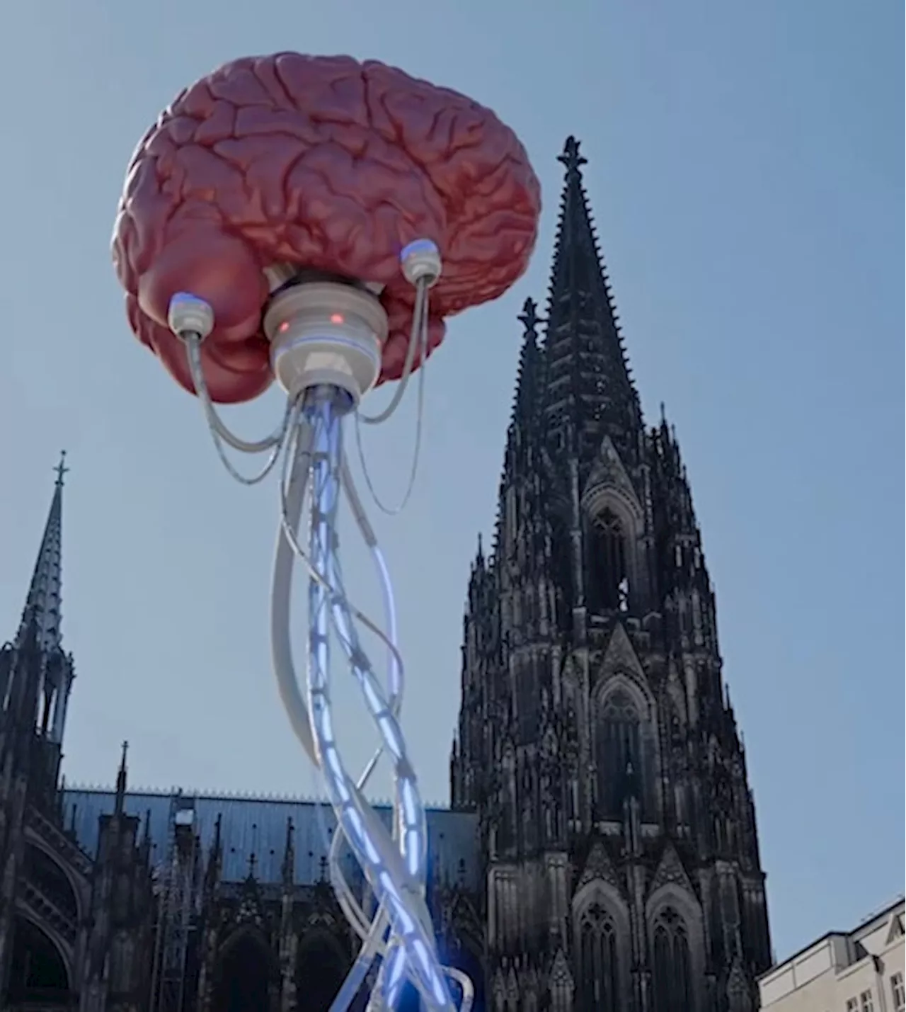 Kurioses Video: Riesen-Gehirn schwebt vor dem Kölner Dom