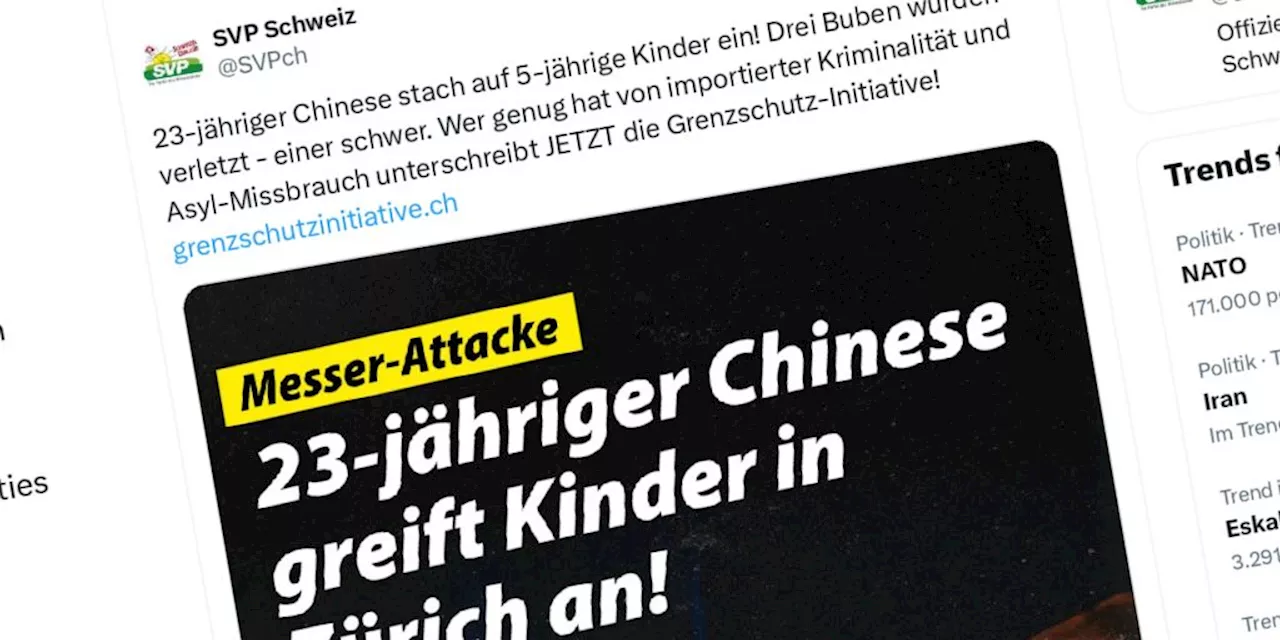 Massive Kritik: SVP macht Kampagne mit Chinesen-Messerstecher