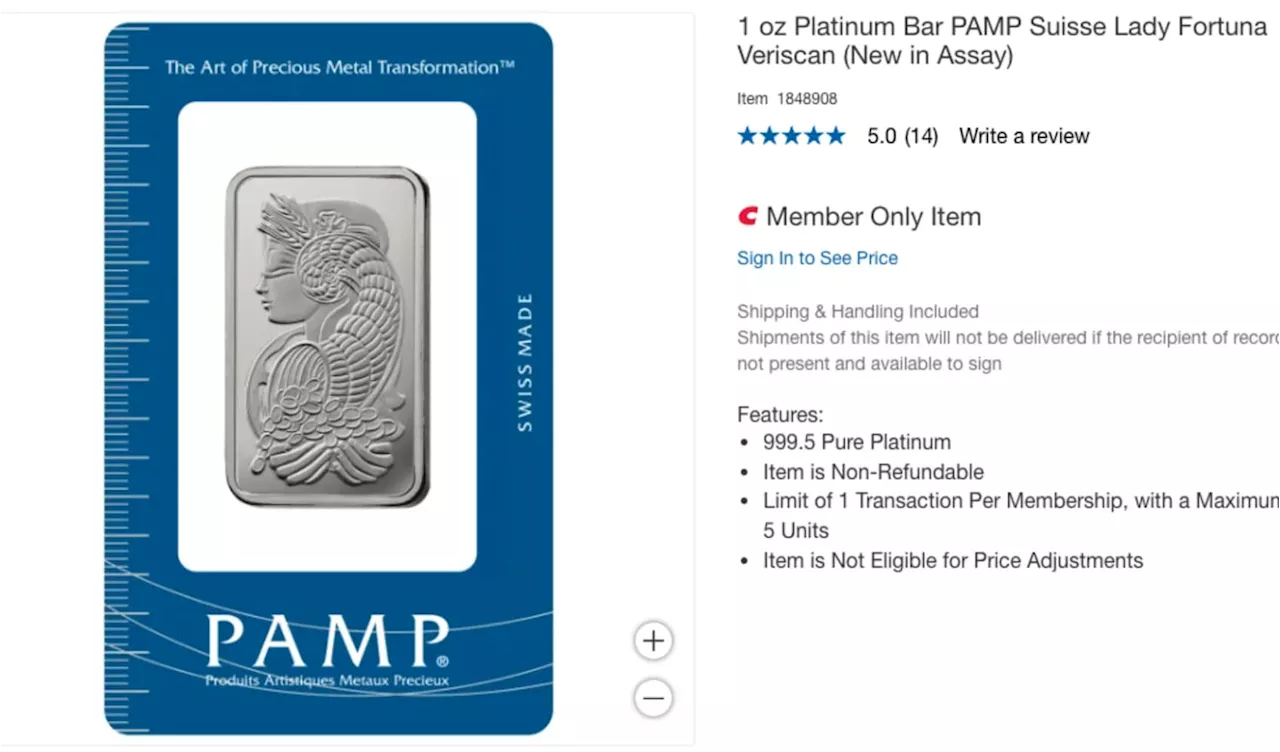 Costco adds platinum bars to its precious metals lineup