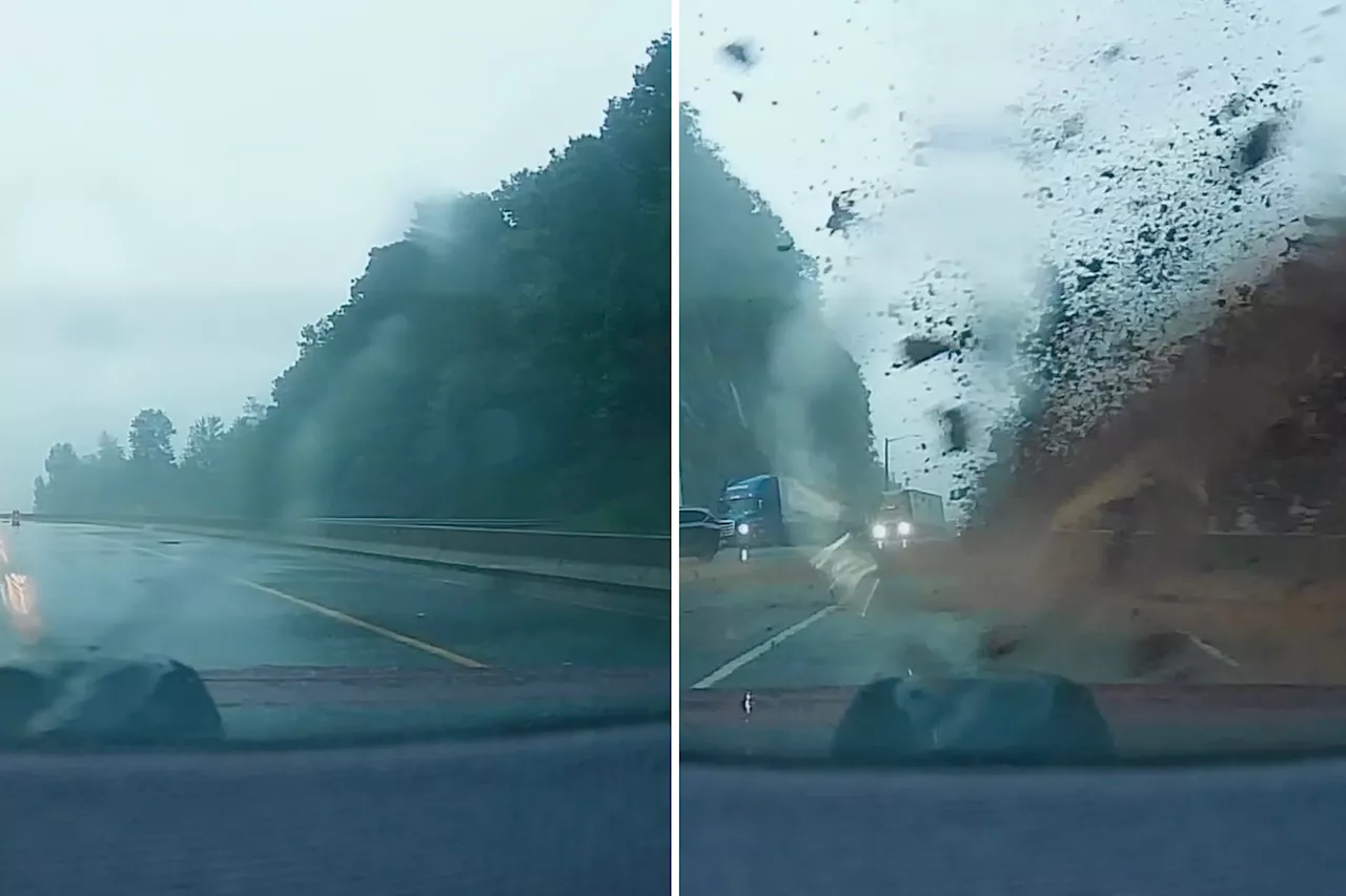 Couple narrowly avoids mudslide triggered by Hurricane Helene on North Carolina highway: wild video