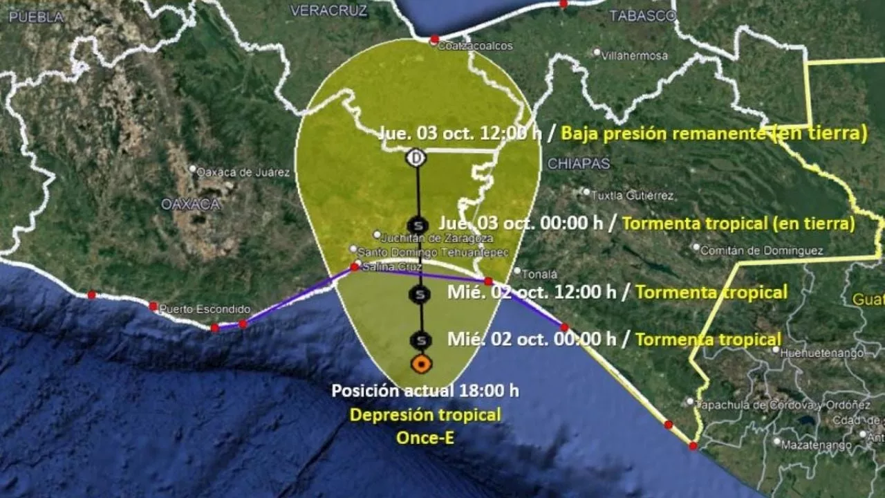 Depresión tropical Once-E podría intensificarse a tormenta tropical