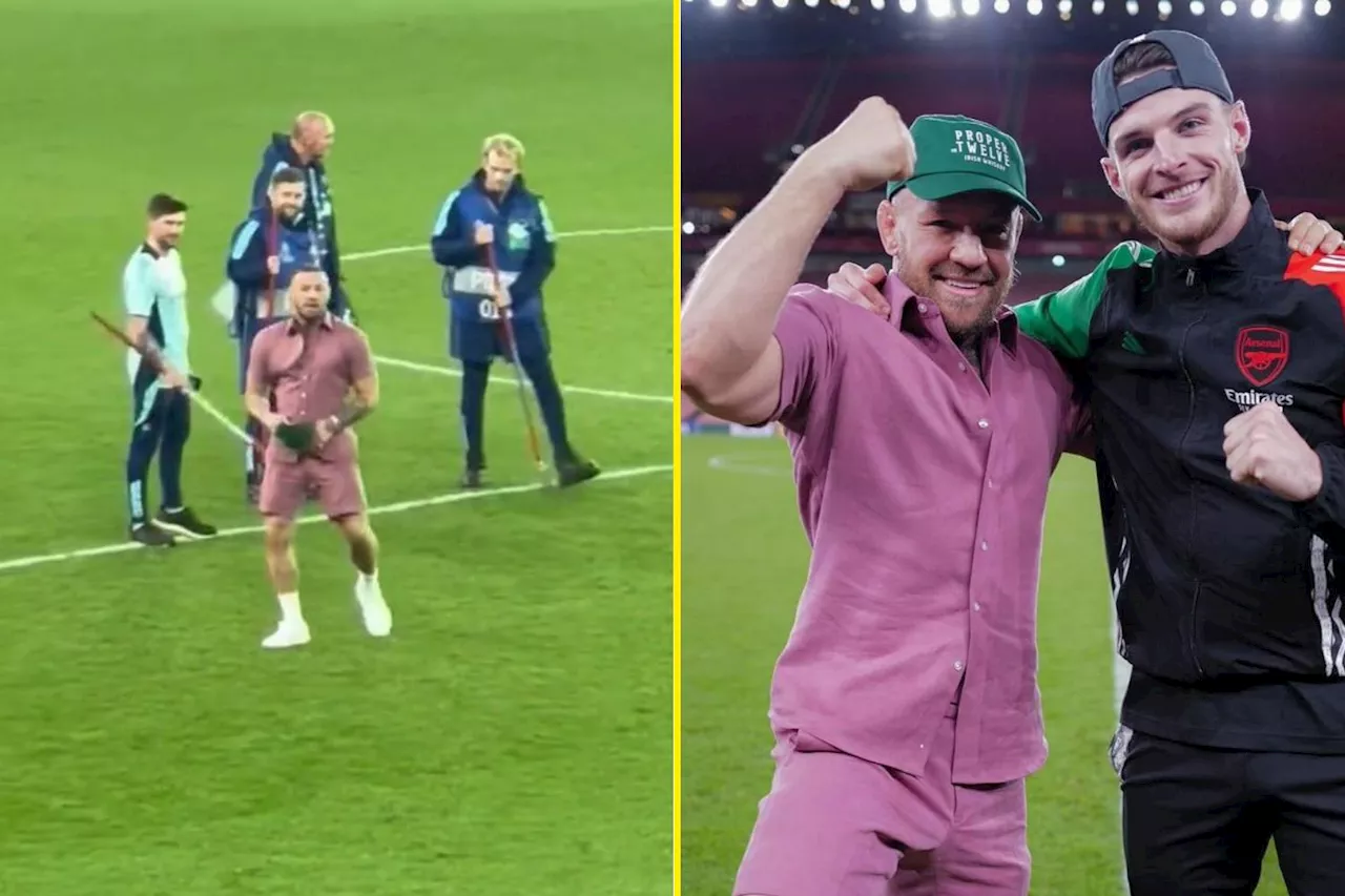 Conor McGregor spotted on Emirates pitch in bizarre video after Arsenal beat Paris Saint-Germain...