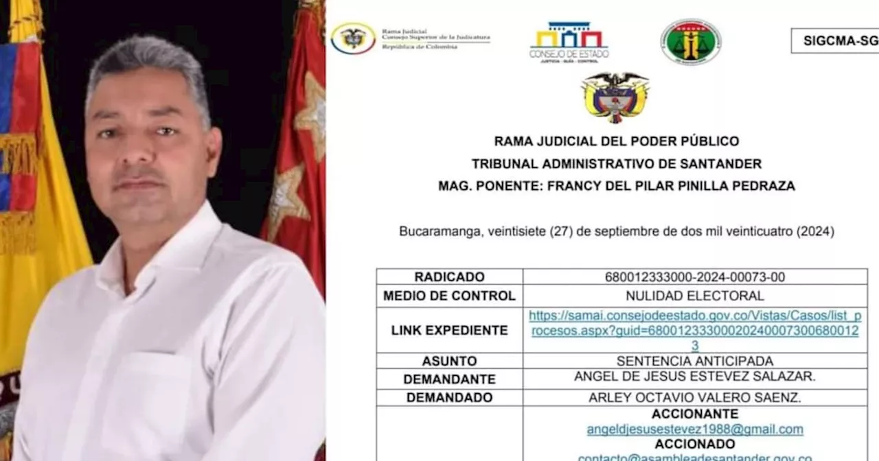 Tribunal Anuló Credencial de Diputado de Santander Arley Octavio Sáenz. Se Desmostró Inhabilidad por Consanguinidad