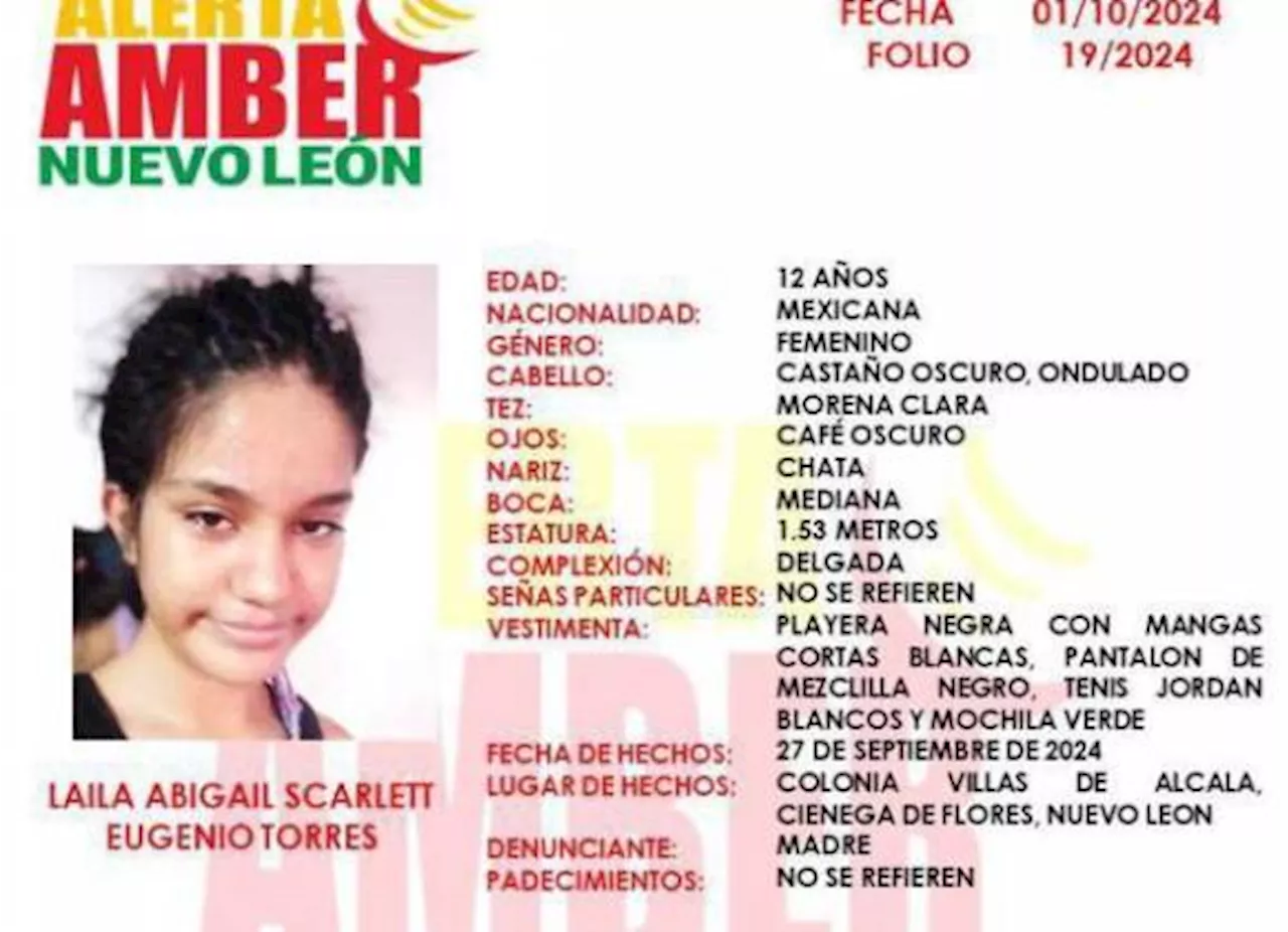 Buscan a adolescente desaparecida en Ciénega de Flores, Nuevo León