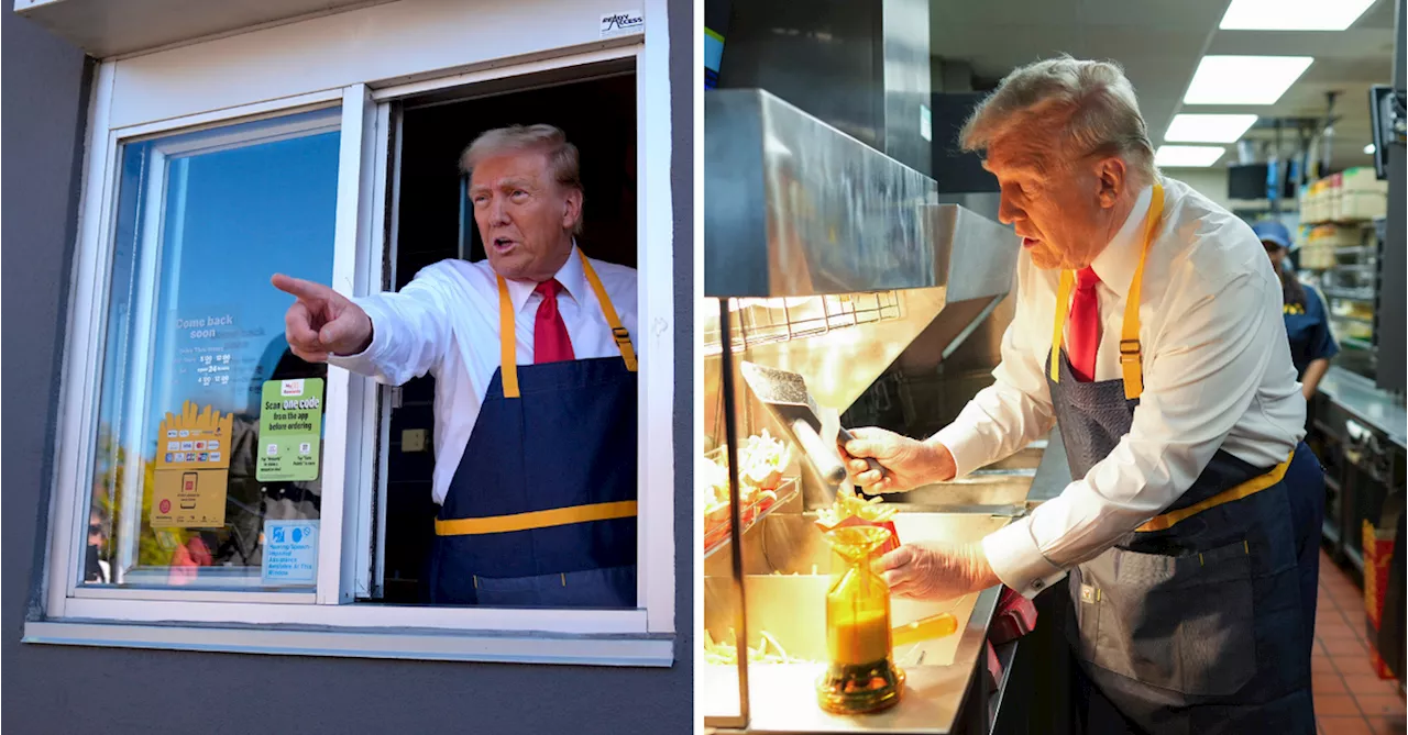 Donald Trump works the fry station and holds a drive-thru news conference at a Pennsylvania McDonald's