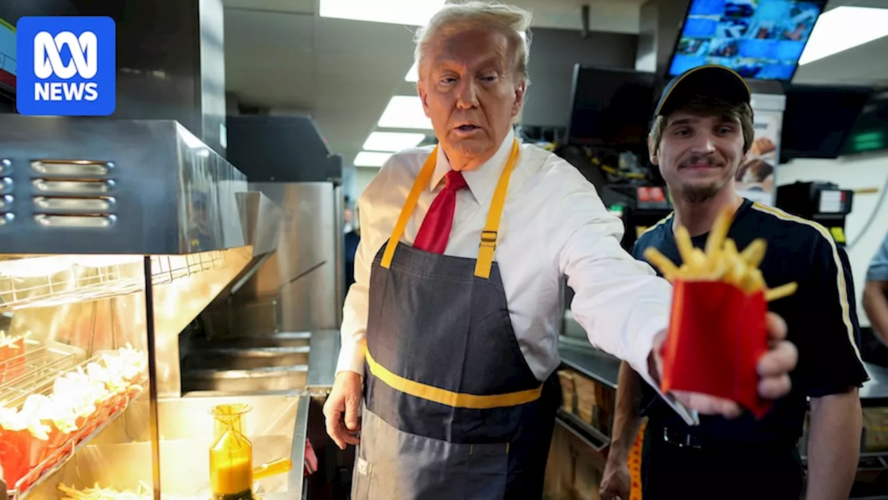 Donald Trump serves McDonald's fries in latest US election campaign appearance