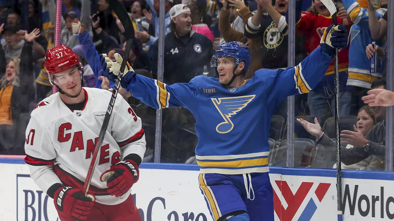 Kapanen scores in 3rd period as the Blues beat the Hurricanes 4-3