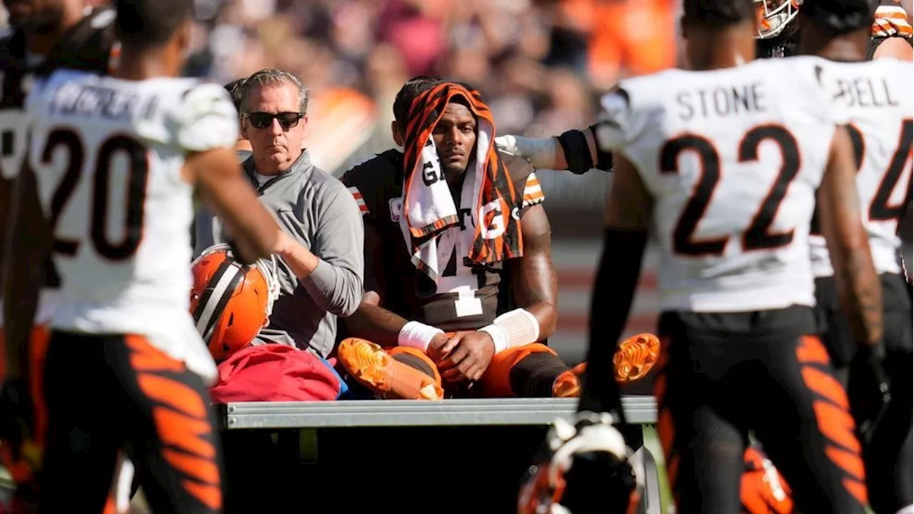 Browns QB Deshaun Watson is carted off the field with a right Achilles tendon injury