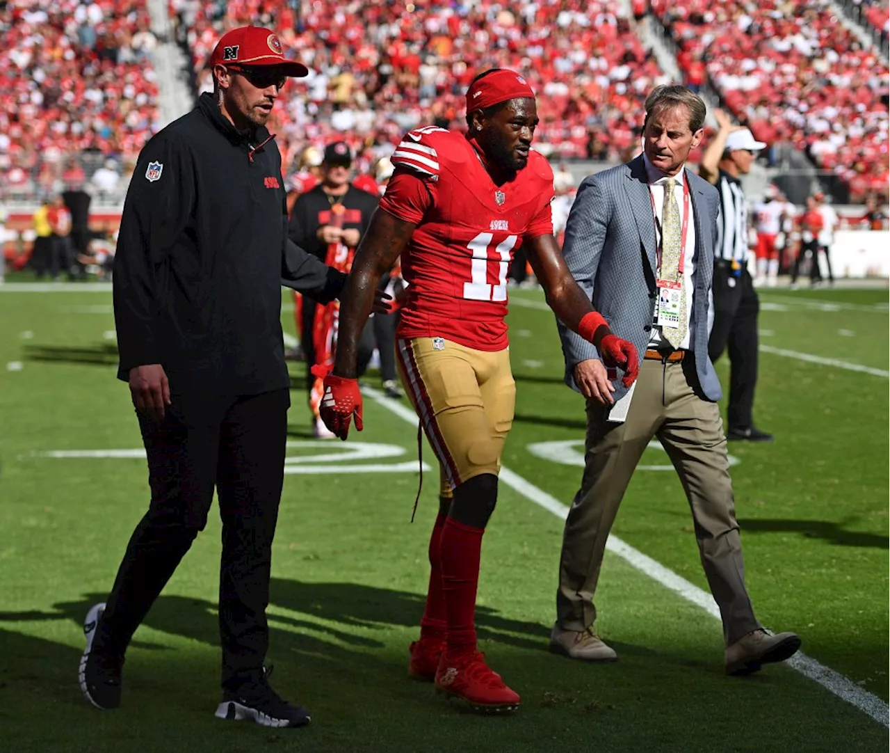 49ers’ Brandon Aiyuk (knee), Deebo Samuel (illness) ruled out for second half vs. Chiefs