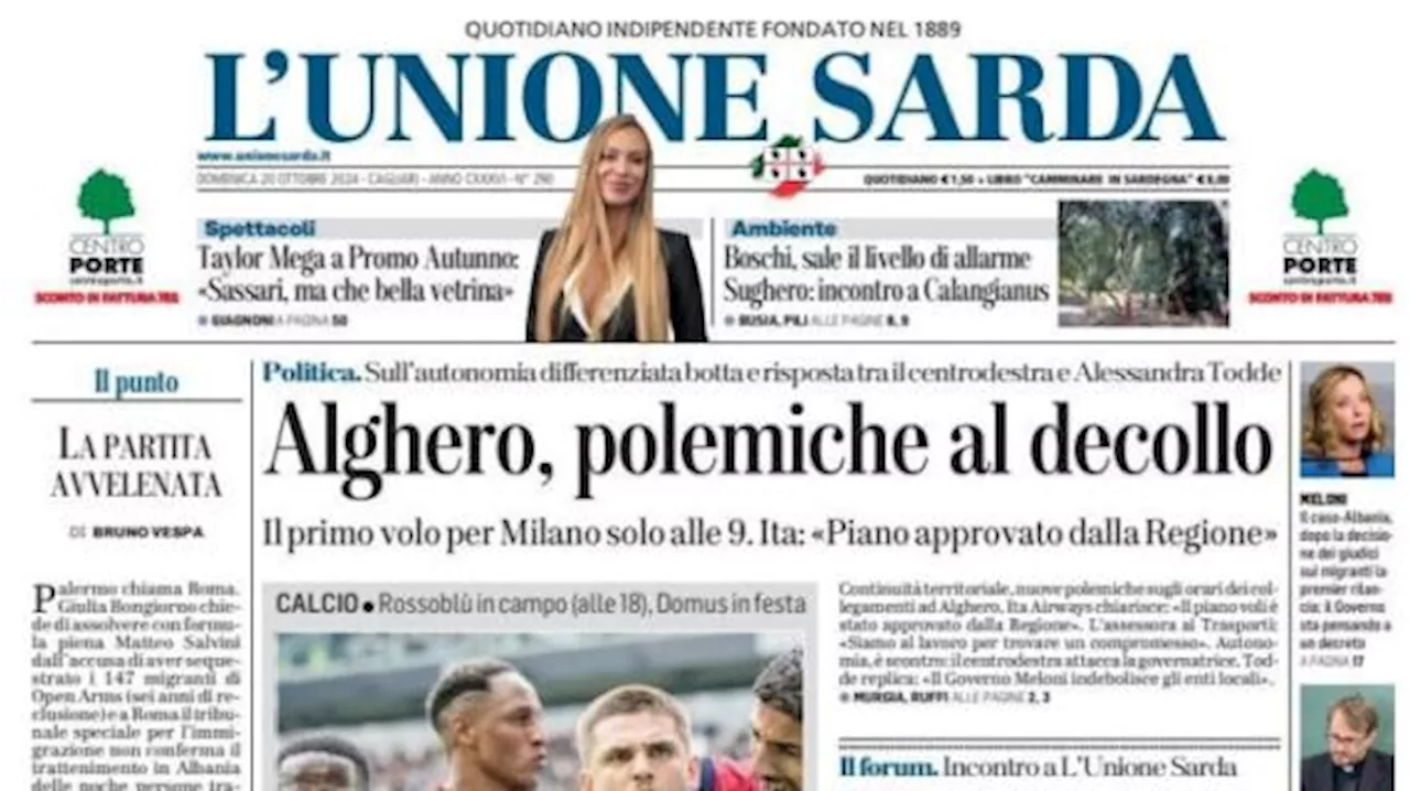 L'Unione Sarda in prima pagina: 'Cagliari, c'è il Toro: Nicola suona la carica'