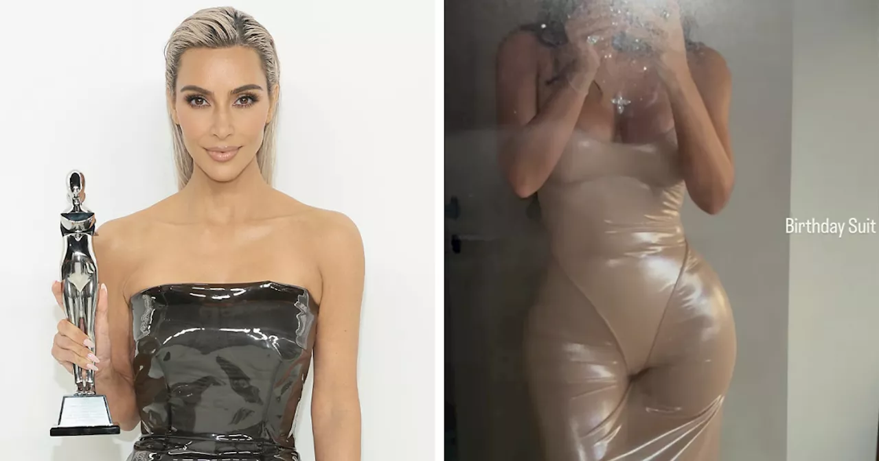 Kim Kardashian Poses In A Daring Latex Bodysuit And See-Through Skirt For Her 44th Birthday