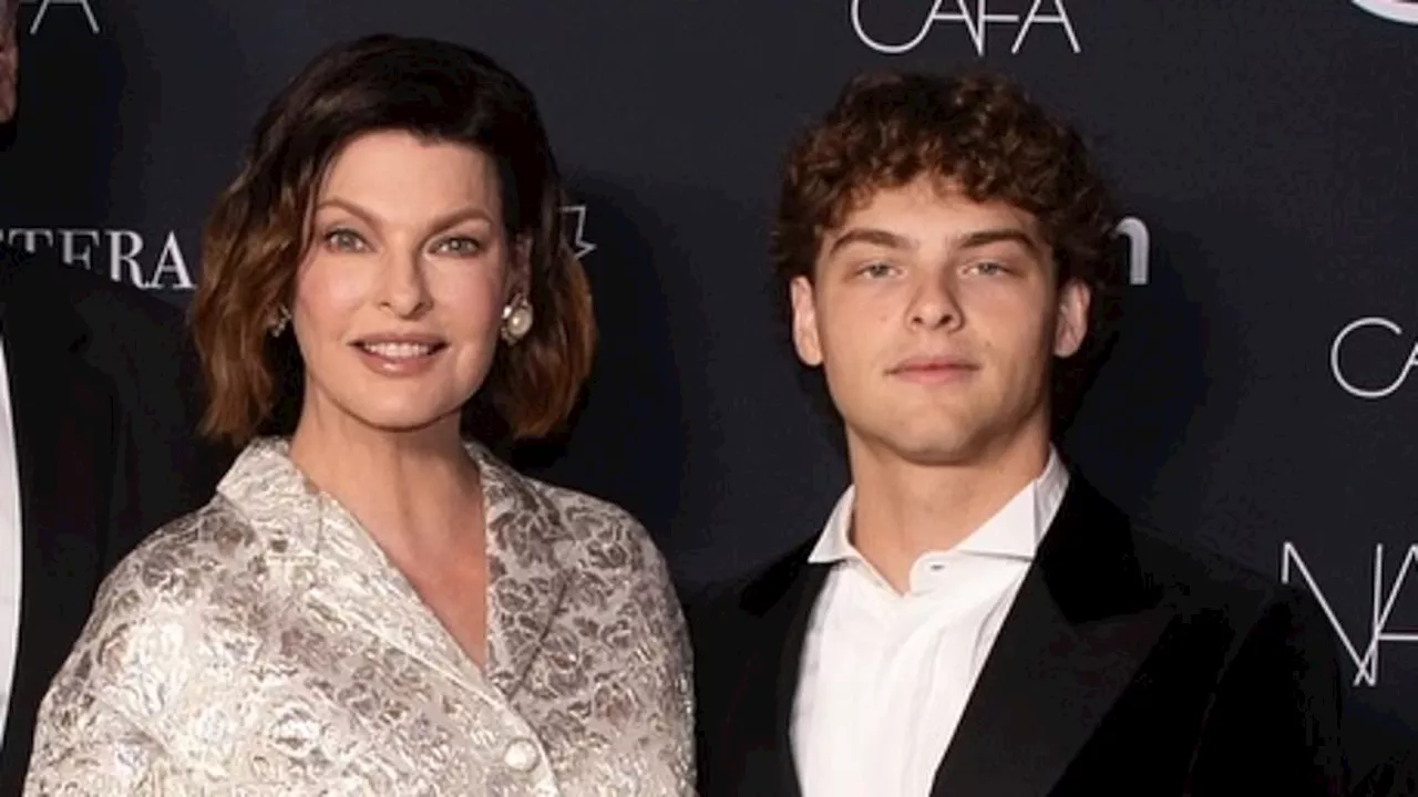 Linda Evangelista's son Augustin Pinault, 18, supports her at Canadian Arts and Fashion Awards