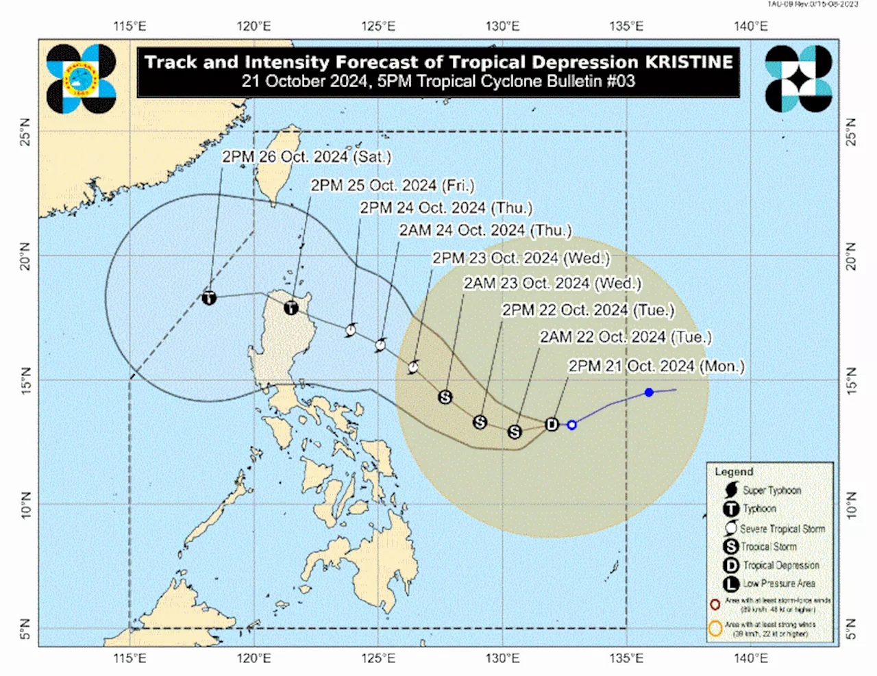 Tropical Depression Kristine keeps strength, to bring winds, rains