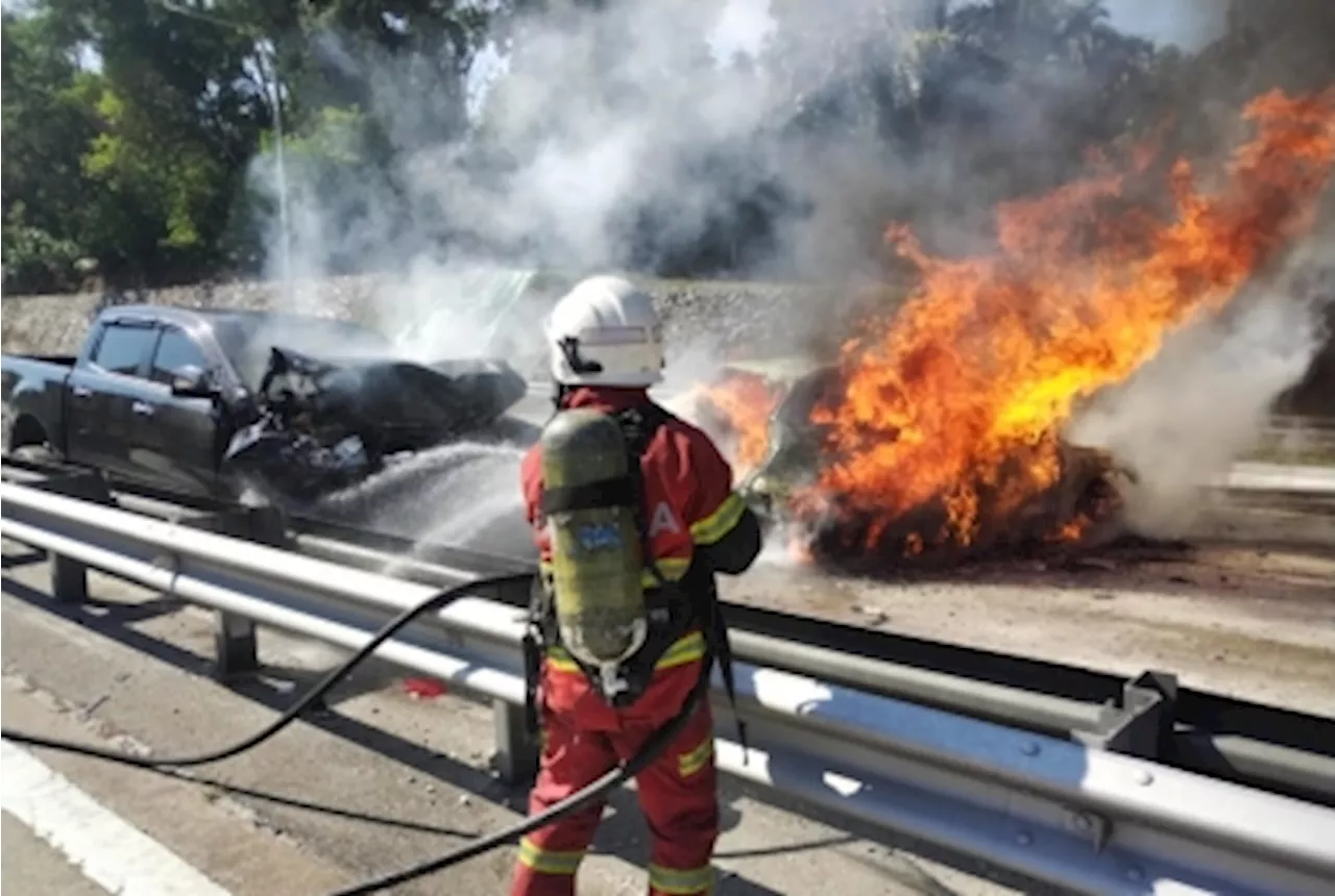 Fiery crash on NKVE: Three vehicles ablaze, drivers injured on Setia Alam to Shah Alam route