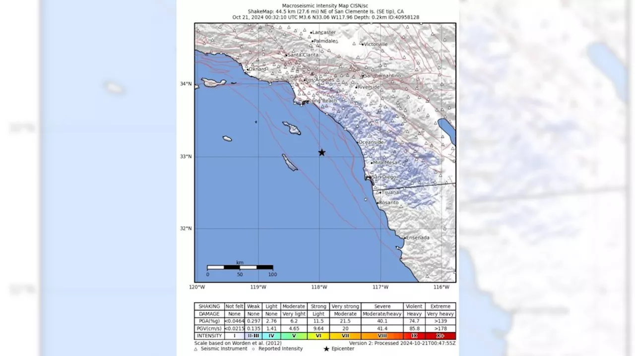 3.6-magnitude earthquake strikes 32 miles off south Orange County Coast