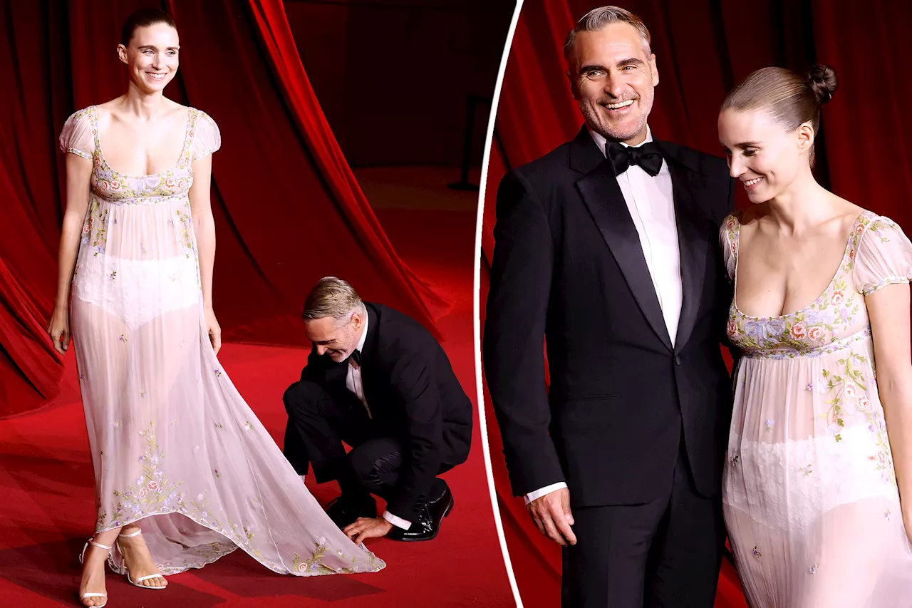 Joaquin Phoenix and Rooney Mara pose together on red carpet after sparking marriage rumors