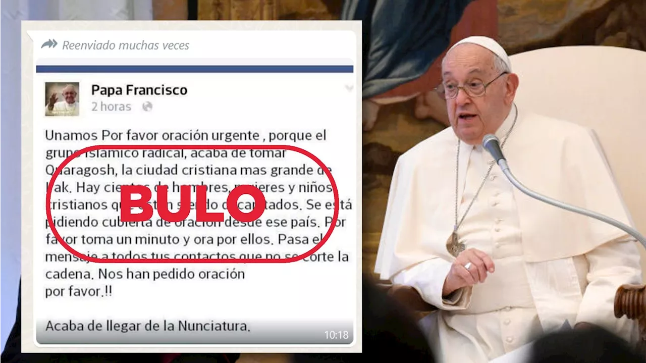 El papa Francisco no pide 'oración urgente' por cristianos 'decapitados' en Irak, es un bulo