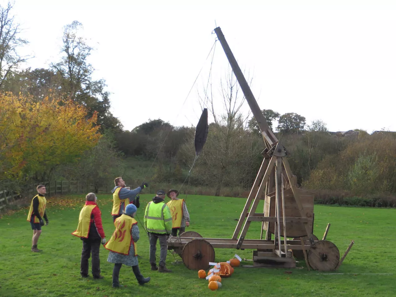 Ellesmere trebuchet primes for pumpkin propulsion!