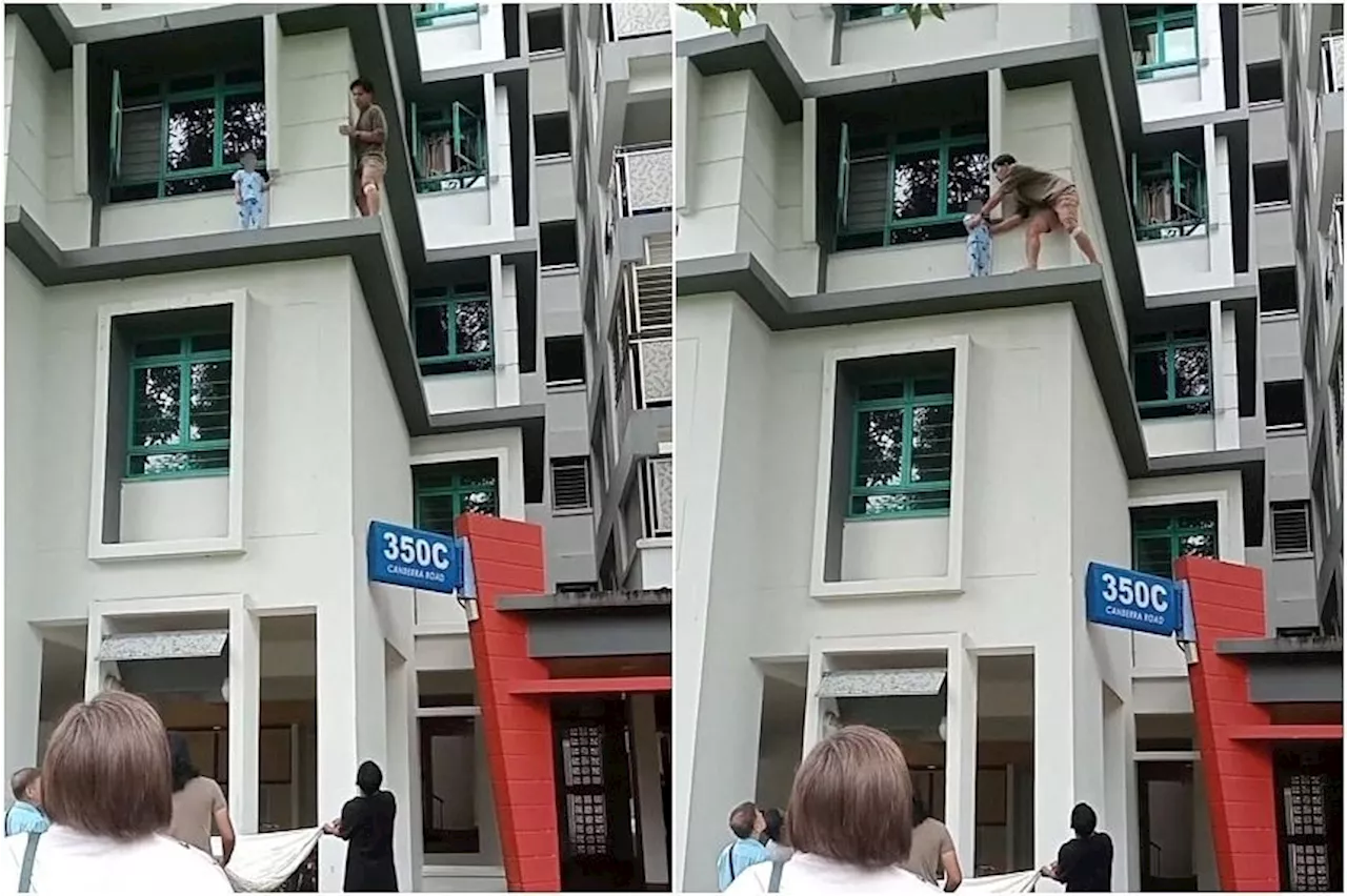 Onlookers rescue three-year old boy seen standing on ledge of flat; woman under probe