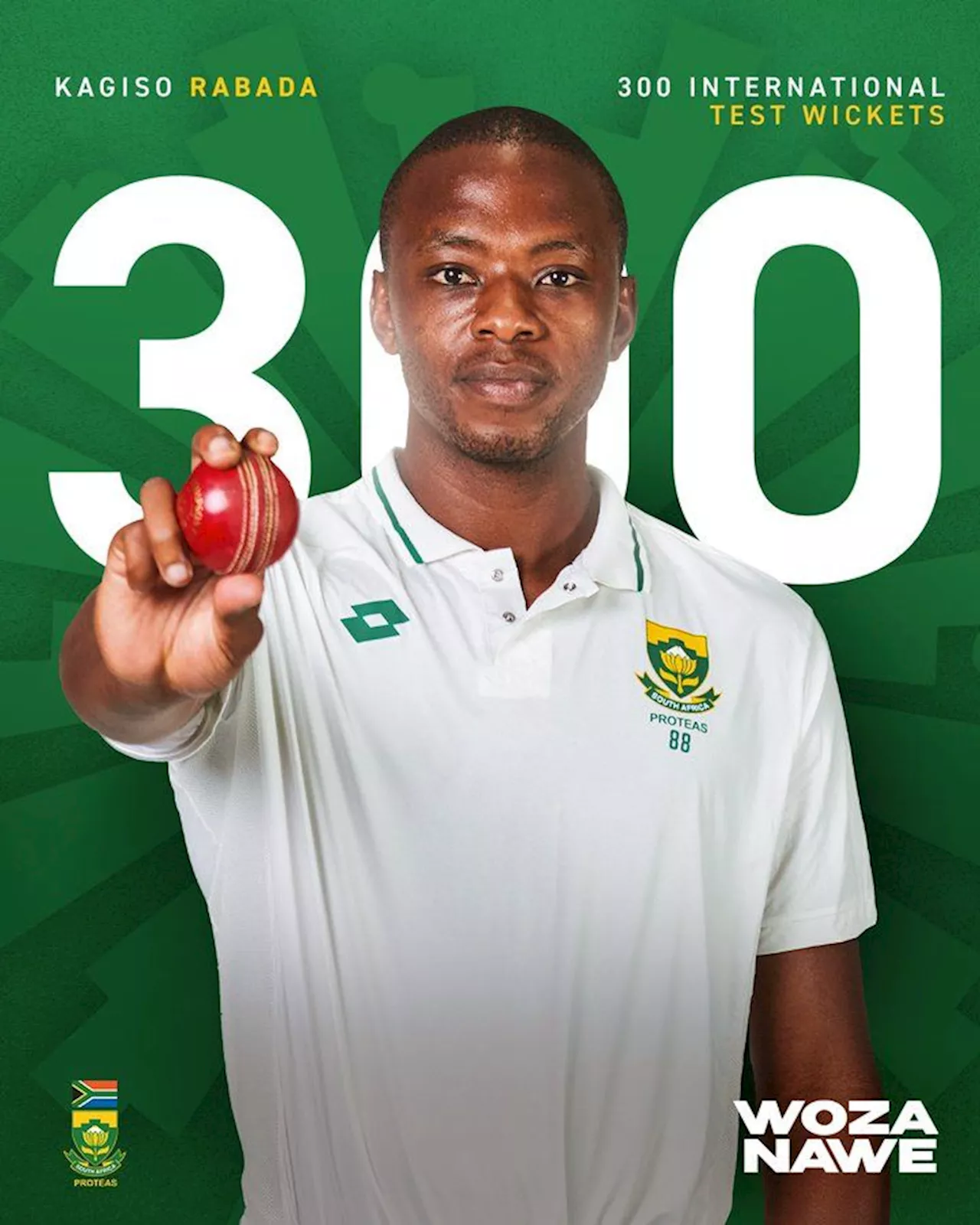 Kagiso Rabada reached 300 Test wickets for the Proteas