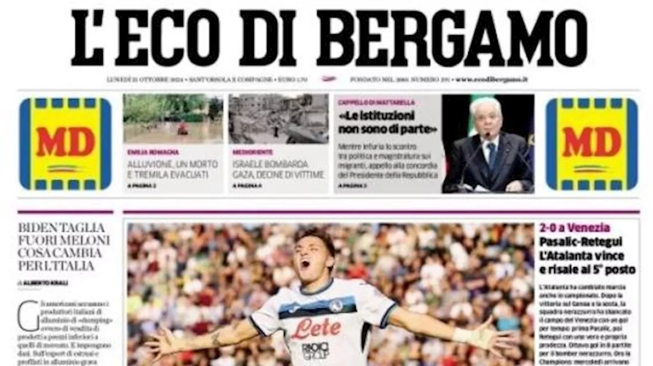 L'Eco di Bergamo intitola: 'Pasalic-Retegui, l'Atalanta vince e risale al 5º posto'