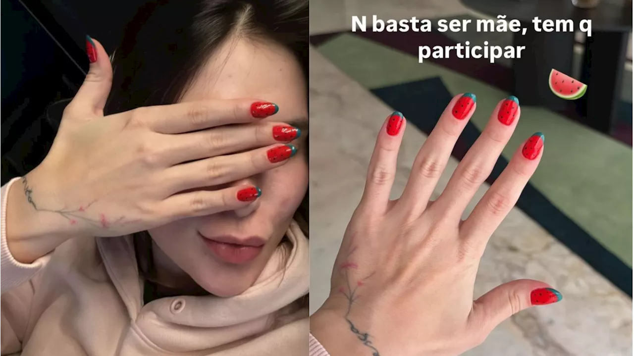 Virginia faz unhas de melancia para aniversário de Maria Flor; veja