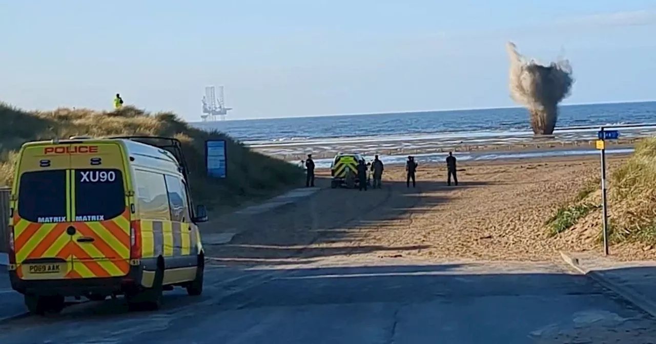 Video shows moment WW2 bomb detonated on beach