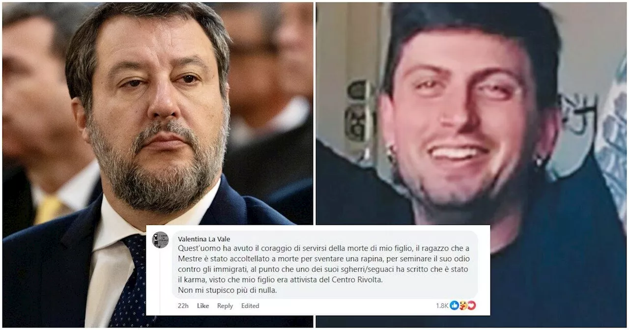 La madre di Giacomo, ucciso per sventare una rapina, contro Salvini: “Semina odio contro i migranti…