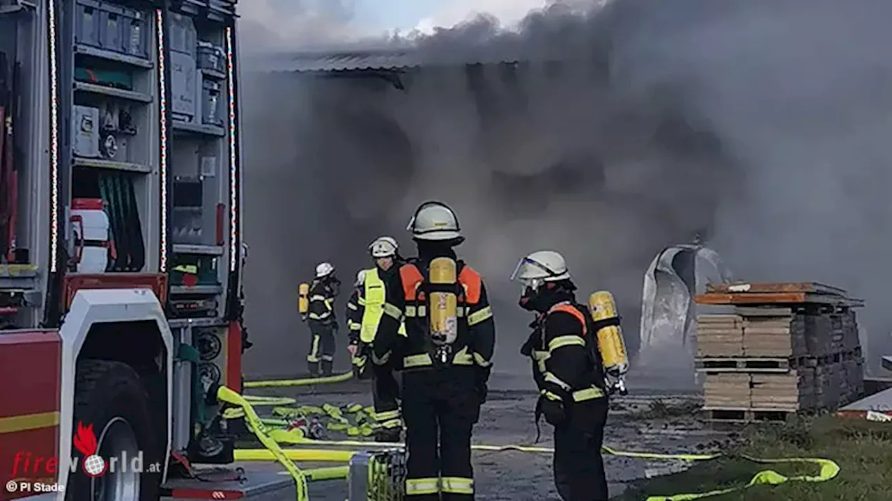 D: Feuer in Lagerhalle auf Obsthof im Alten Land in Jork → rund 350.000 Euro Schaden