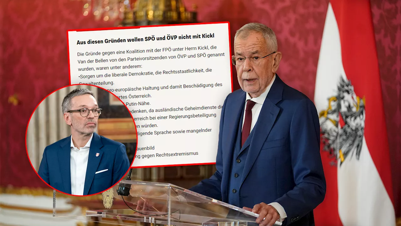 Kickl ausgeschlossen: Diese Gründe nennt Van der Bellen