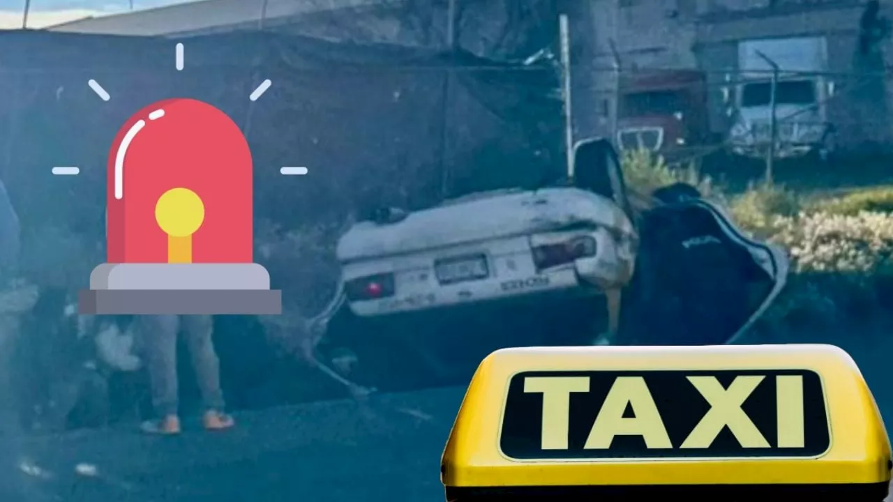 Pachuca-Tulancingo: Volcadura de taxi a la altura de Paseos de las Reinas; hay tráfico pesado