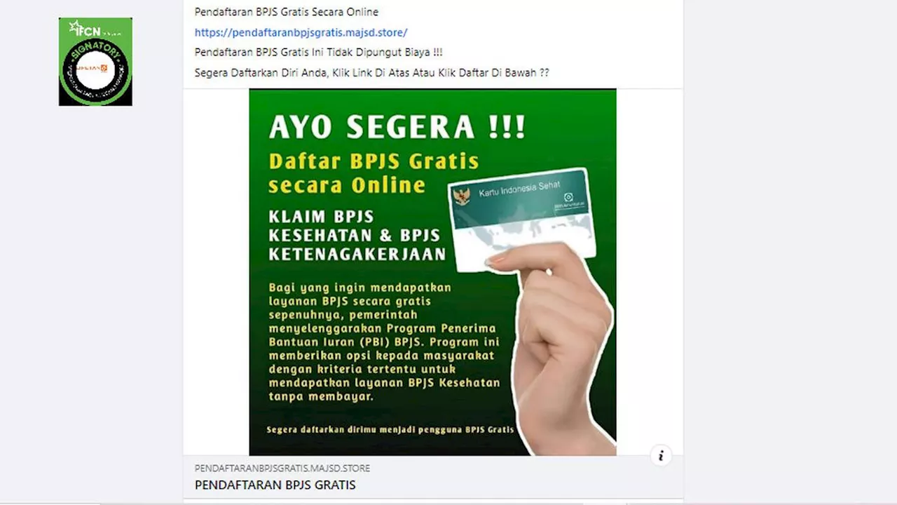 Cek Fakta: Link Pendaftaran BPJS Kesehatan Gratis Ini Hoaks