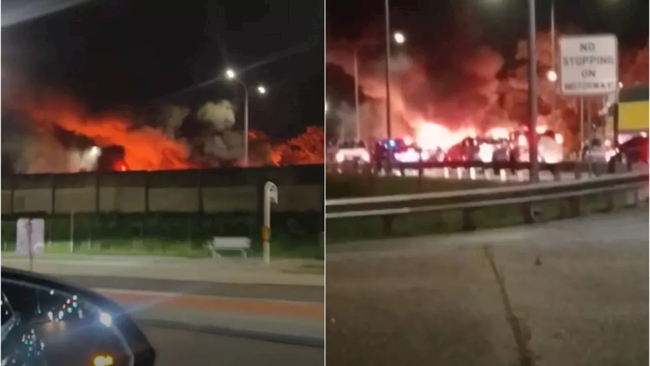 ‘Avoid the area’: Urgent warning after truck engulfed in flames on busy motorway