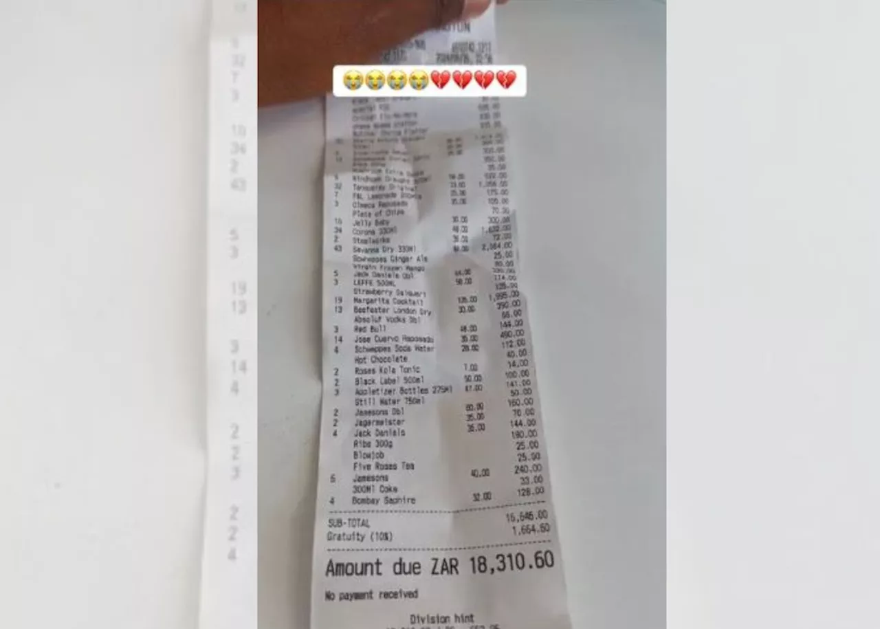 ‘They invited me and left’: SA man settles friends’ R18 300 bill, tips waiter R1664