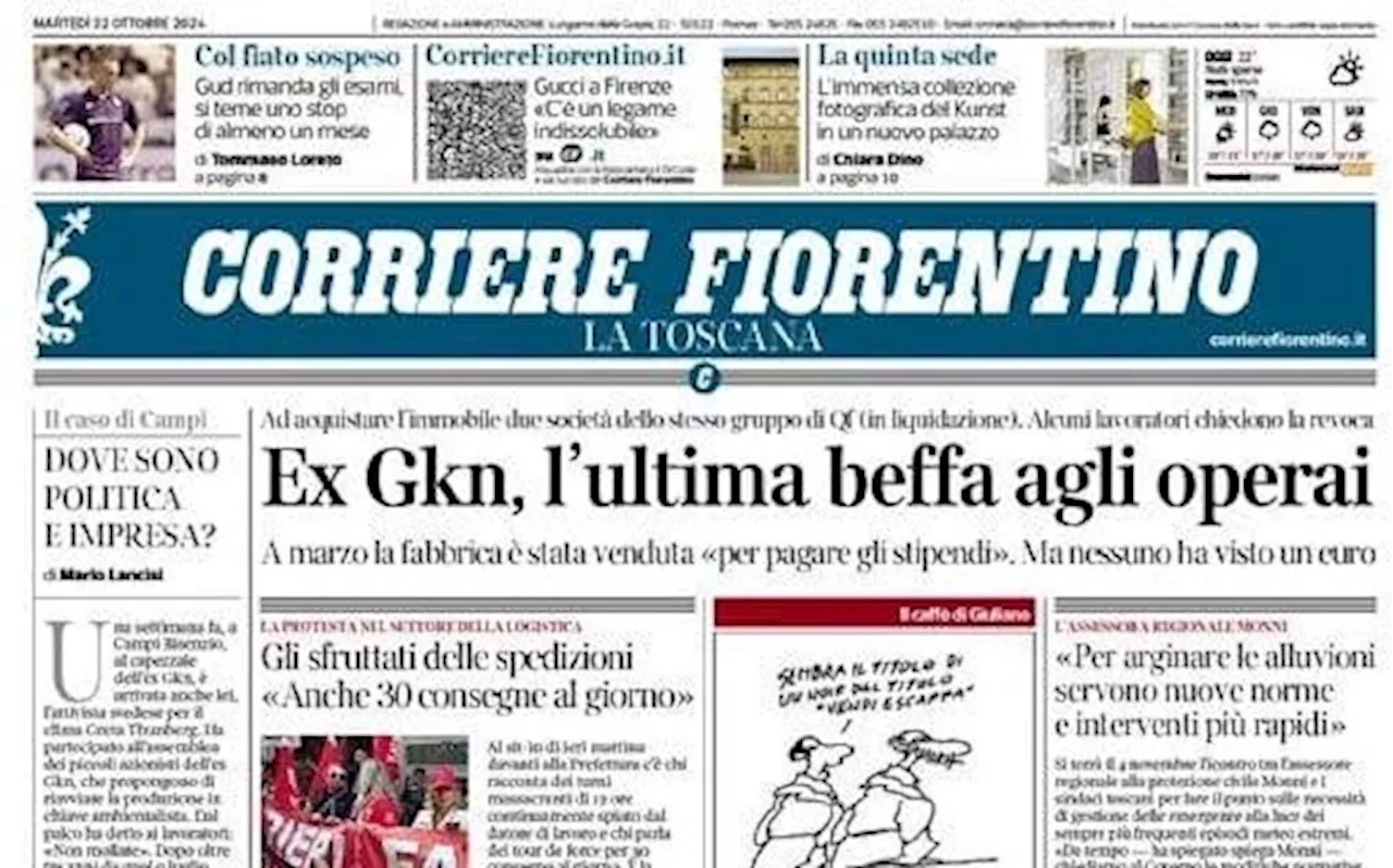 Corriere Fiorentino apre: 'Gudmundsson rimanda gli esami, si teme uno stop di un mese'