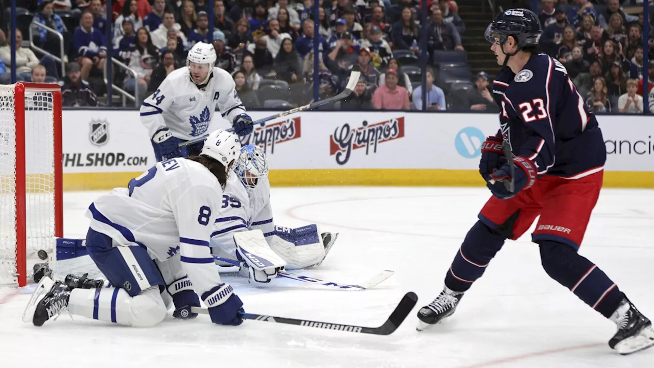 Olivier scores 2 as Blue Jackets beat Maple Leafs 6-2