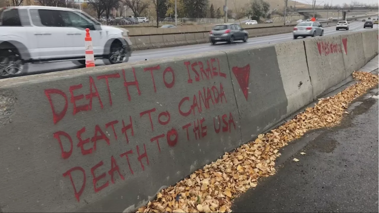 Calgary police investigating anti-Israel graffiti spray-painted on road dividers near zoo as hate-related incident