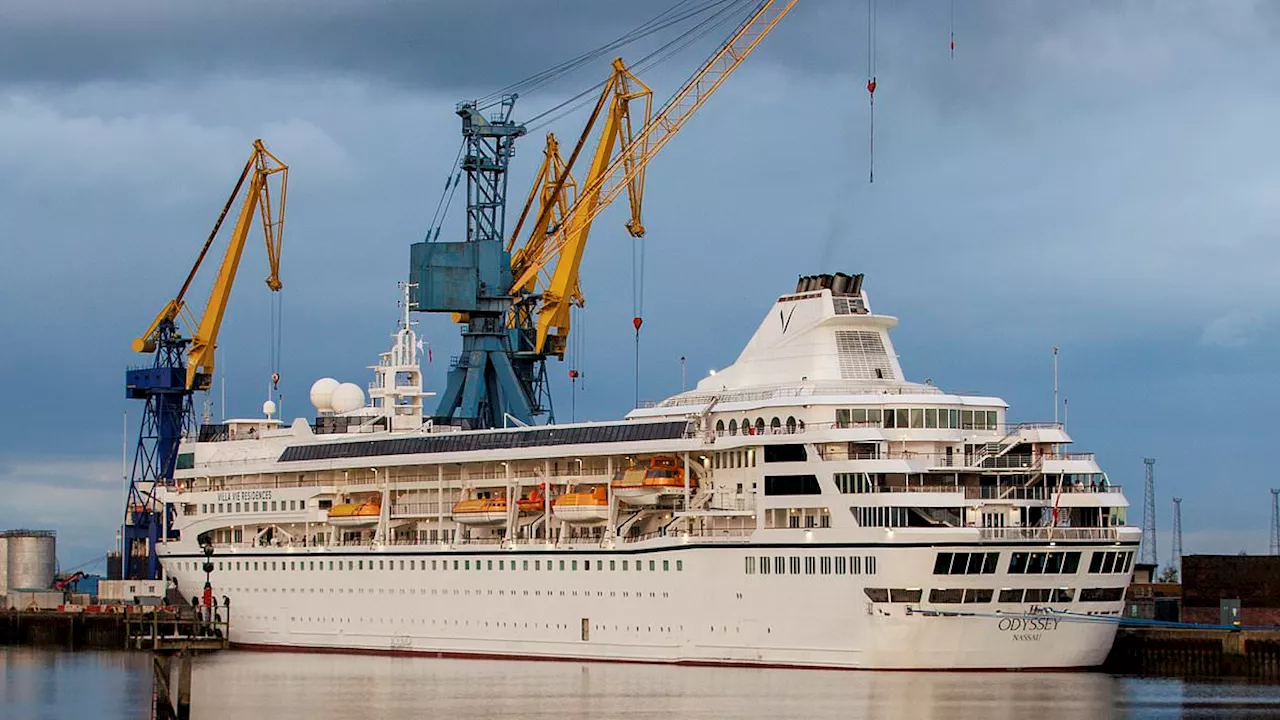 Doomed cruise liner that got stranded for four months in Belfast is dubbed 'SS Clusterf***' by...