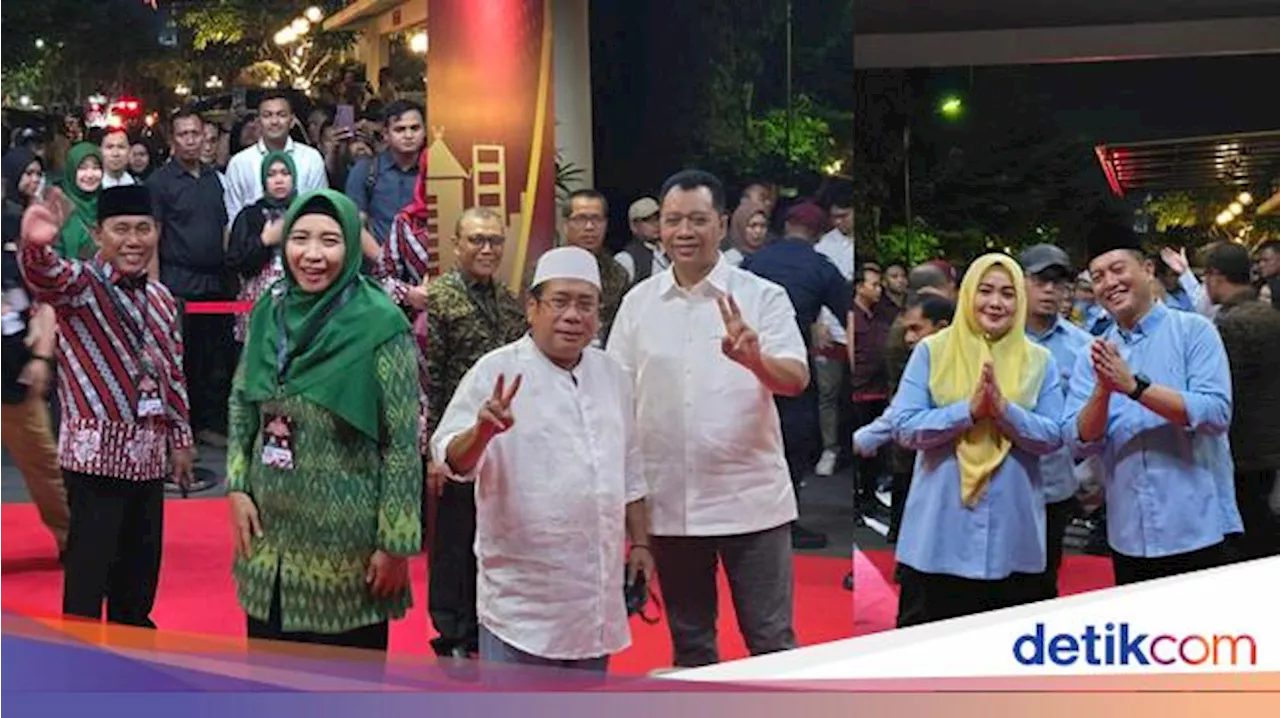 Pose Tiga Paslon Pilgub NTB Saat Tiba di Arena Debat Perdana