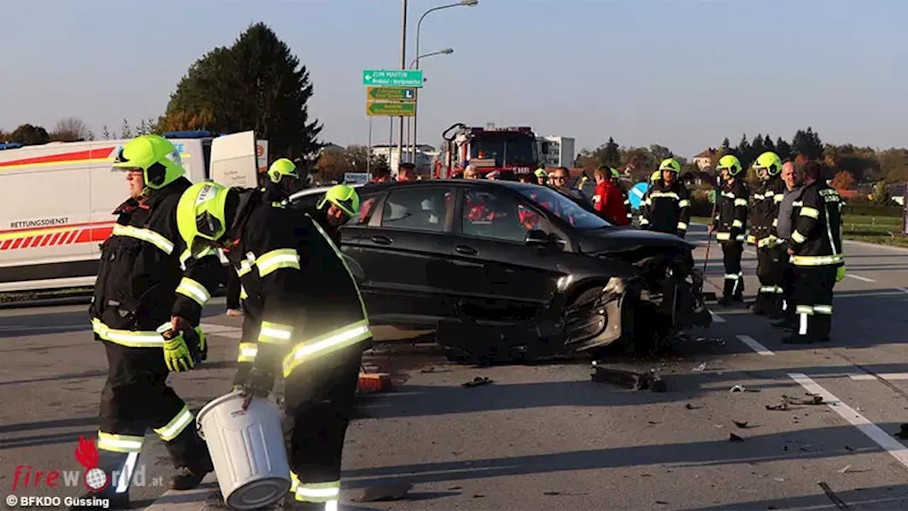 Bgld: Zwei Leichtverletzte bei Verkehrsunfall auf Kreuzung in Güssing