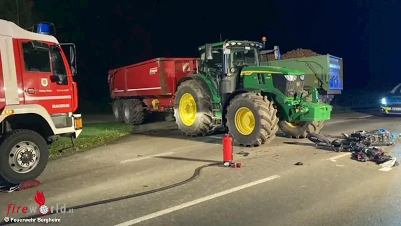 D: Motorrad prallt in Bergheim gegen Traktor → Motorradfahrer lebensgefährlich verletzt