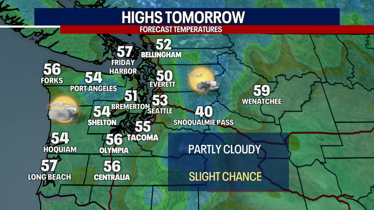 Seattle weather: Chilly morning, partly cloudy with a mountain shower chance Wednesday