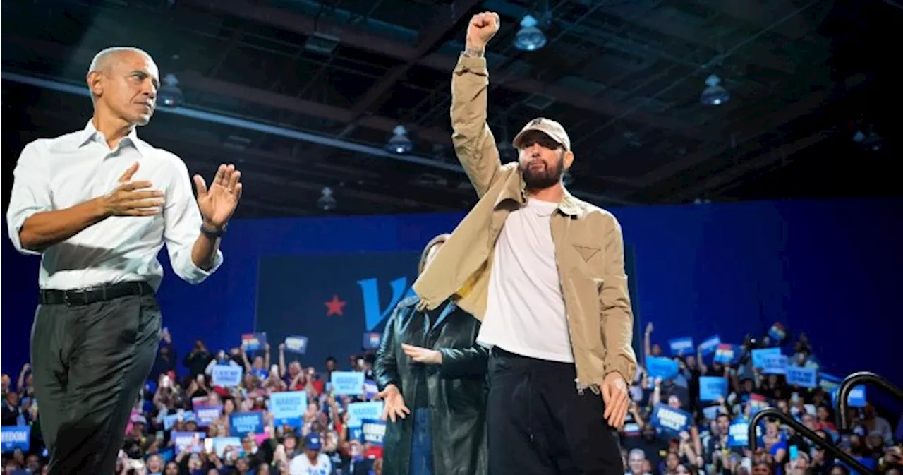 Obama raps Eminem’s ‘Lose Yourself’ as both rally for Kamala Harris in Detroit