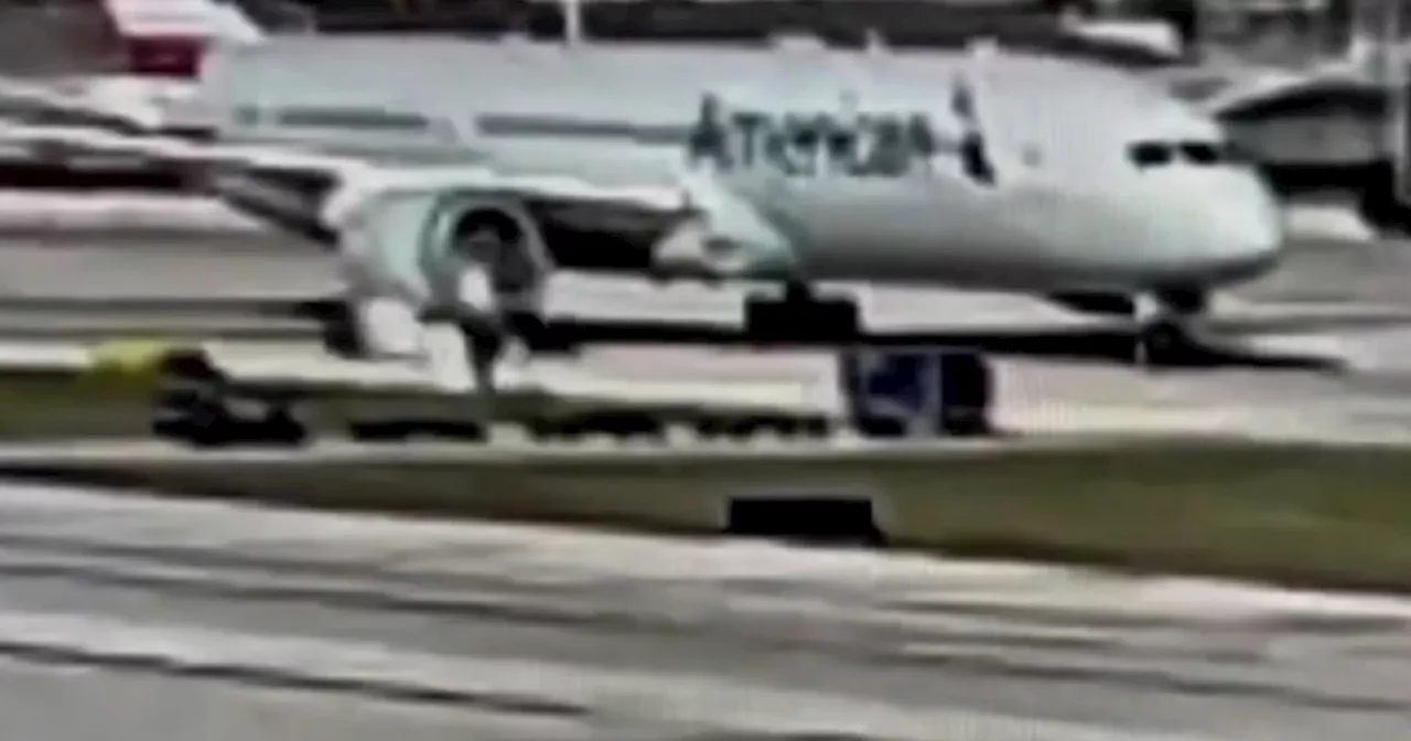 Horror as airplane engine sucks up luggage truck and rips it apart