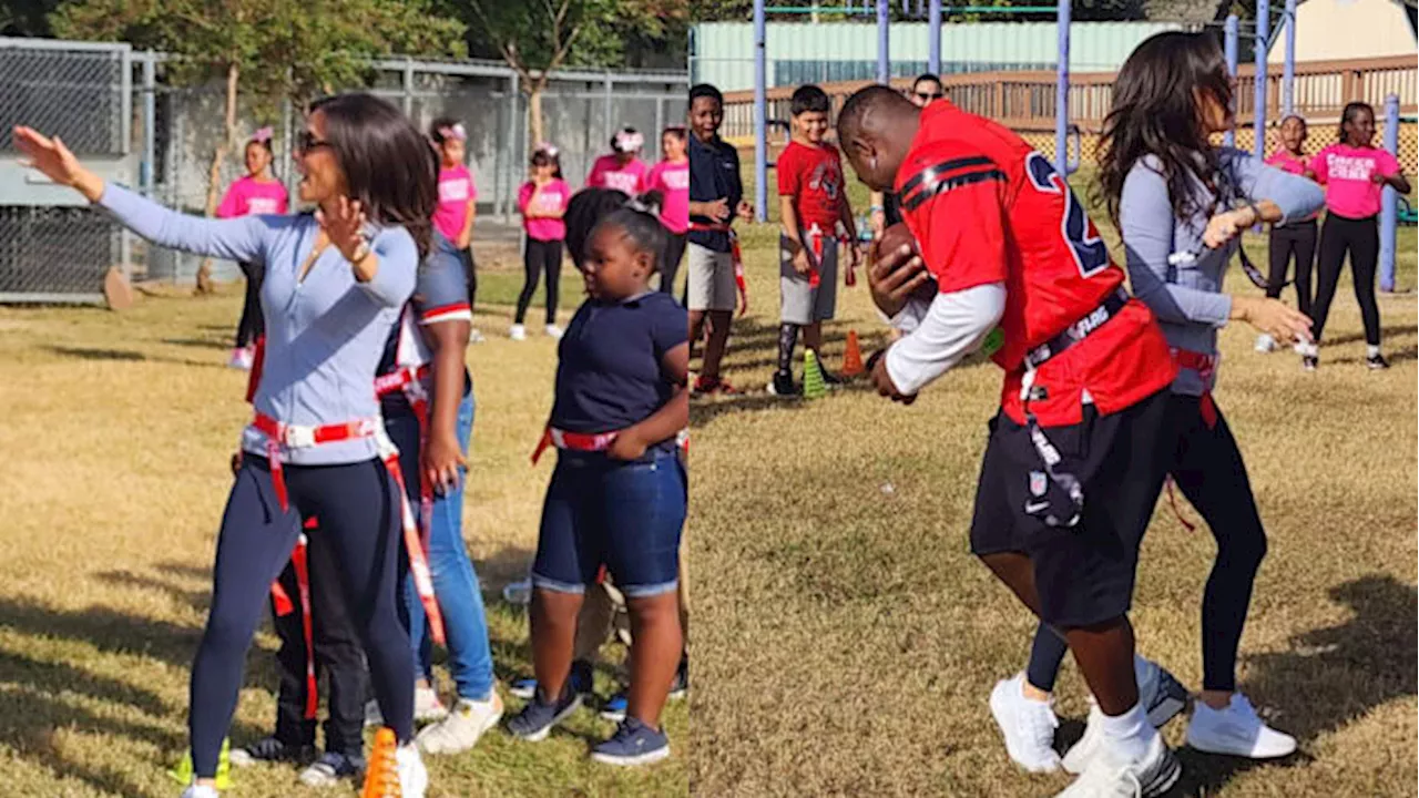 ‘So much fun, huge momentum,’ Texans’ Hannah McNair, players teach growing sport of flag football at elementary school