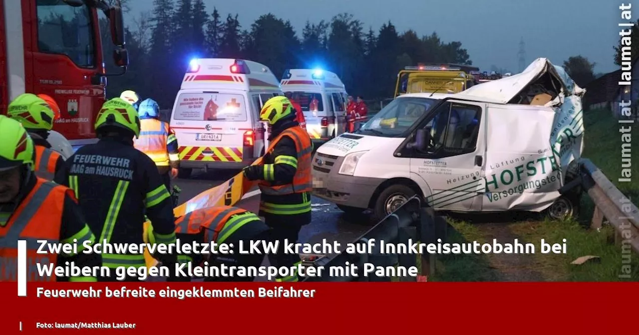 Zwei Schwerverletzte: LKW kracht auf Innkreisautobahn bei Weibern gegen Kleintransporter mit Panne